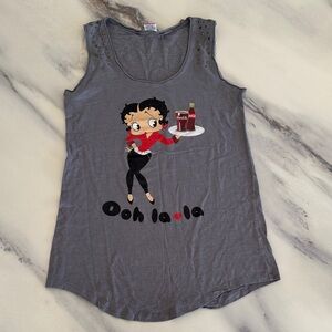 NWOT BETTY BOOP & COCA COLA Gray Tank Top with Cartoon Graphic - size L
